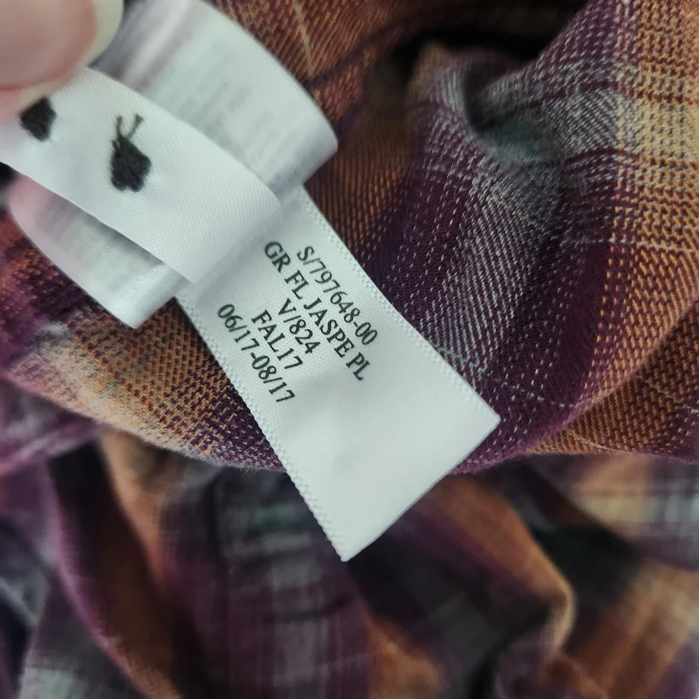 Banana Republic Grant Fit Luxe Flannel Shirt Mens M Purple Orange Plaid Cabin